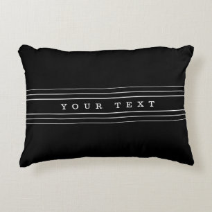 Cojín Decorativo Texto Personalizado y franjas modernas   Blanco y 
