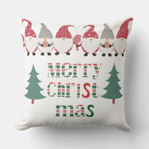 Cojín Decorativo Texto único Santa con árboles de color rojo verde 