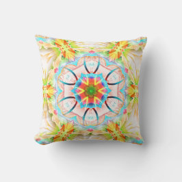 Cojín Decorativo Textura clara de grano amarillo, caleidoscopio flo