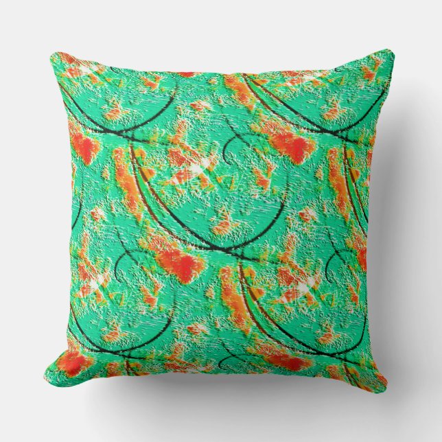 Cojín Decorativo Textura con un poco de verde caribeño y naranja (Anverso)