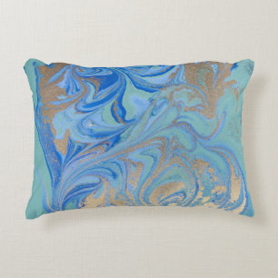 Cojín Decorativo Textura de acuarela líquida de oro azul