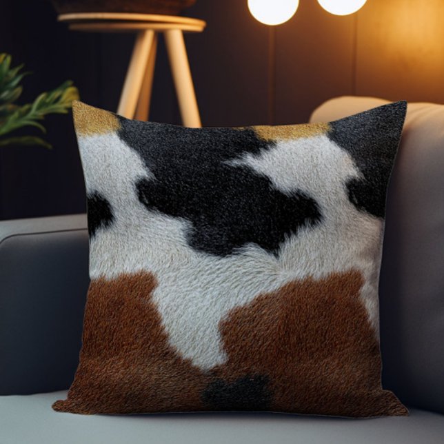 Cojín Decorativo Textura de cuero de vaca marrón negro y blanco (Subido por el creador)
