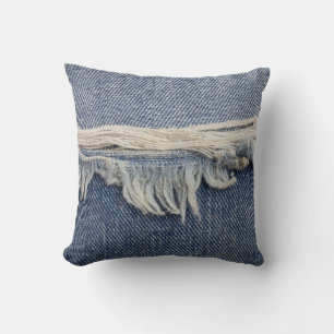 Cojín Decorativo Textura de jeans despojados, fondo elegante.