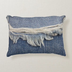Cojín Decorativo Textura de jeans despojados, fondo elegante.