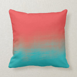 Cojín Decorativo Textura de la acuarela de Ombre - trullo y coral