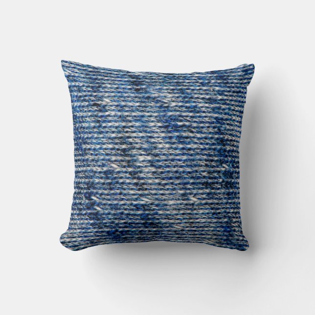 Cojín Decorativo Textura de lana de punto azul (Anverso)