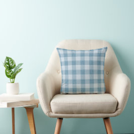 Cojín Decorativo Textura de lino a cuadros Búfalo gingham azul en p