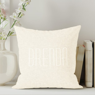 Cojín Decorativo Textura de lino beige claro con monograma