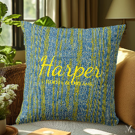 Cojín Decorativo Textura de mezclilla azul y amarilla | Hogar rústi