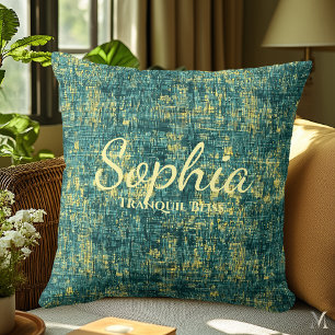 Cojín Decorativo Textura de mezclilla verde y amarilla para decorac