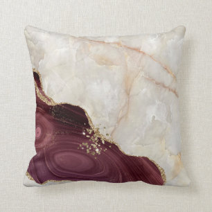 Cojín Decorativo Textura de Piedra de Mármol Burgundy Crema de Moda