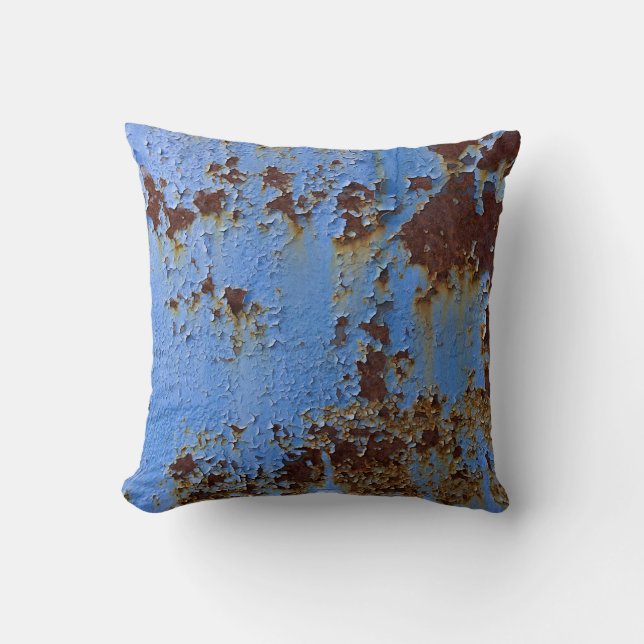 Cojín Decorativo textura de pintura metalizado y azul. (Anverso)