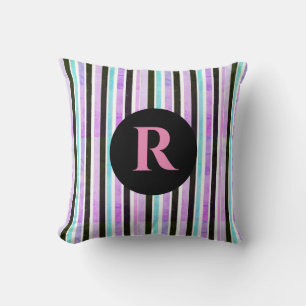 Cojín Decorativo Textura de rayas rosa azul Monogramado