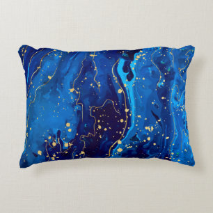 Cojín Decorativo Textura lujosa de mármol de oro azul