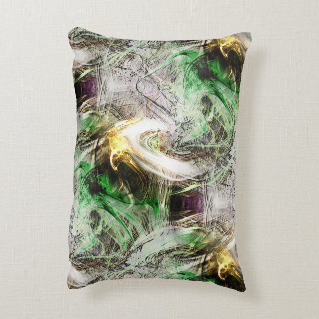 Cojín Decorativo Textura rústica bajo tinta flotante verde y amaril (Atrás (Vertical))