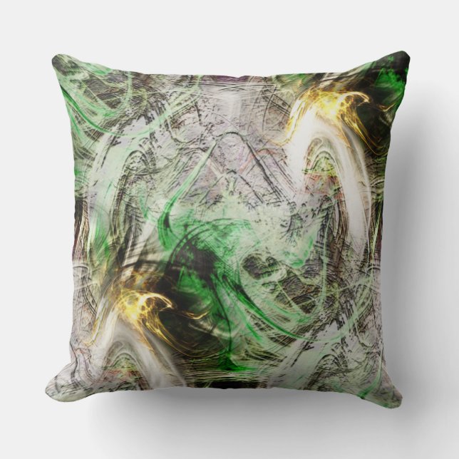 Cojín Decorativo Textura rústica bajo tinta flotante verde y amaril (Anverso)