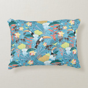 Cojín Decorativo Textura tropical con Toucans y los colibríes