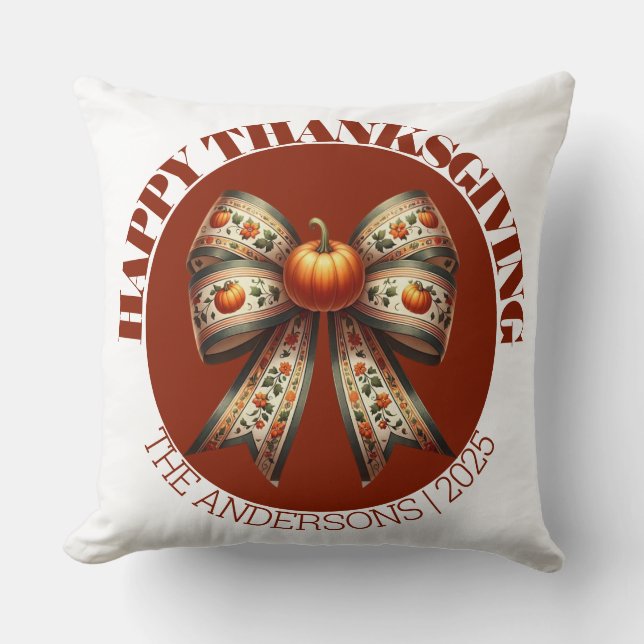 Cojín Decorativo  Thanksgiving Party& custom Family Name Simple (Anverso)