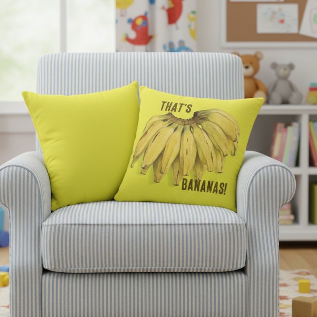 Cojín Decorativo That's Bananas Funny Yellow Cotton Throw Pillow (That's bananas! funny yellow cotton throw pillow for kids' room or play area!)