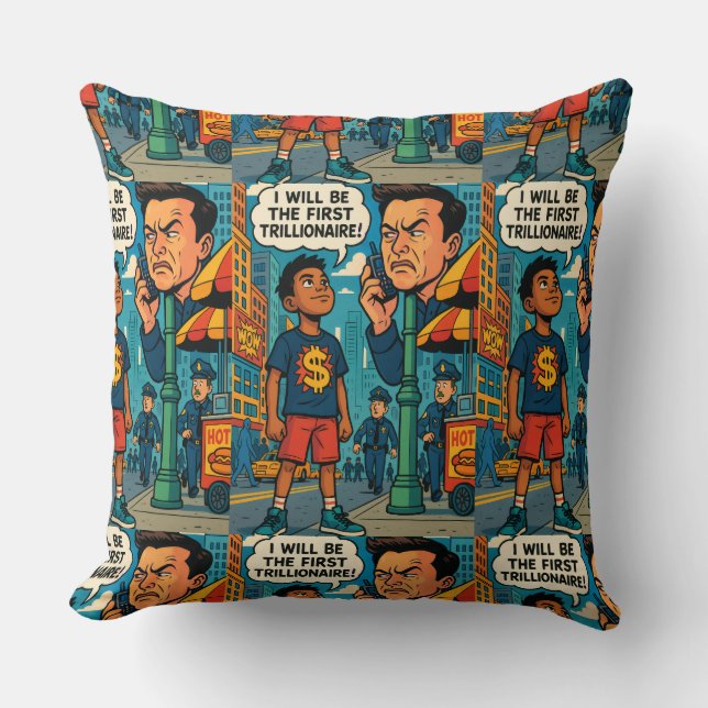 Cojín Decorativo The Future Trillionaire Boy Pop Art Throw Pillow (Anverso)