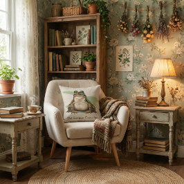 Cojín Decorativo The Garden Guardian Frog | Cottagecore Nature Art