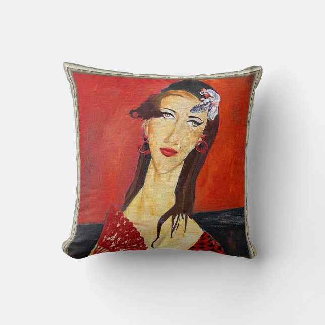 Cojín Decorativo The Red Fan (based on Modigliani's painting) (Anverso)