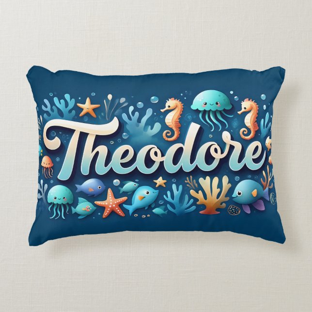 Cojín Decorativo Theodore Name Ocean Theme Decorated Sea Life (Anverso)