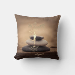 Cojín Decorativo Therapist Zen Stones, Gold Tree Silhouette Brown