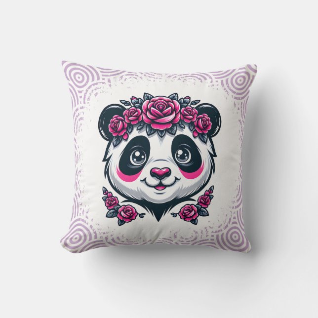 Cojín Decorativo This smiling panda framed by pink roses blends exo (Anverso)