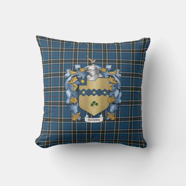 Cojín Decorativo Thompson Family Crest y Tartan Plaid (Anverso)
