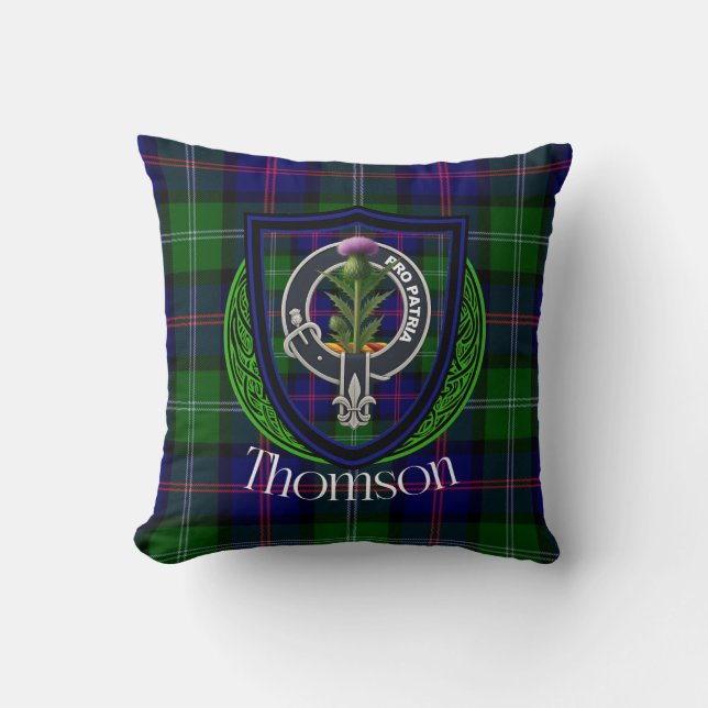 Cojín Decorativo Thomson Scottish Clan Tartan & Crest (Anverso)