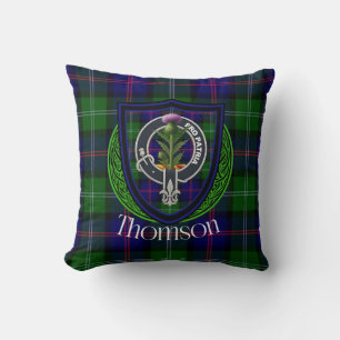 Cojín Decorativo Thomson Scottish Clan Tartan & Escudo