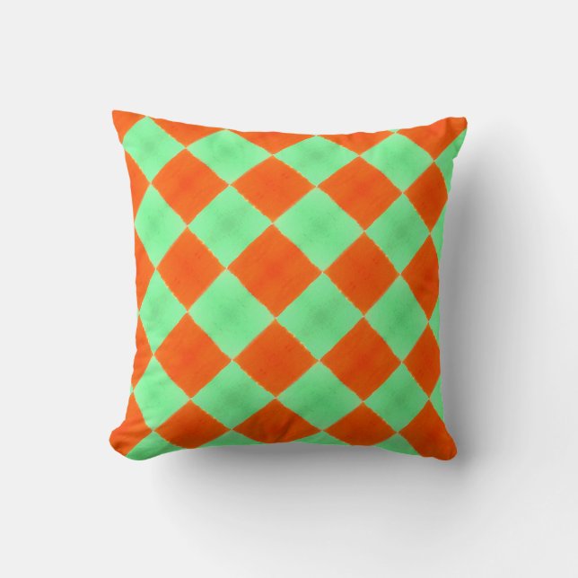 Cojín Decorativo THP - 067 - cuadrados del verde y del naranja (Anverso)