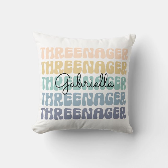 Cojín Decorativo Threenager, 3rd Birthday, Birthday Toddler Name (Anverso)