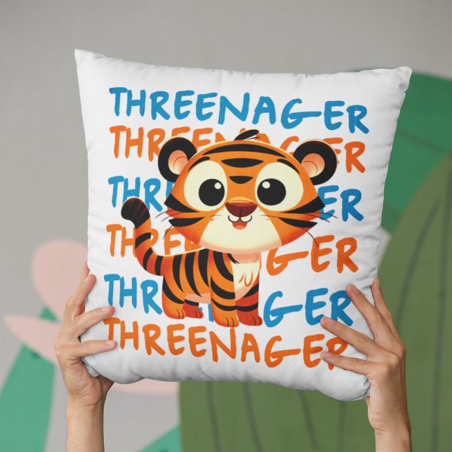 Cojín Decorativo Threenager Tiger Boy 3 Fiesta de cumpleaños (Threenager Tiger Boy 3rd Birthday Party Throw Pillow
)