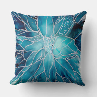 Cojín Decorativo Throw Cushion -  Alcohol Ink Art Blue White Flower