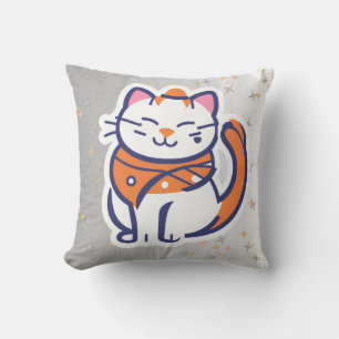 Cojín Decorativo Throw Pillo, un felino blanco y rosa muy feliz