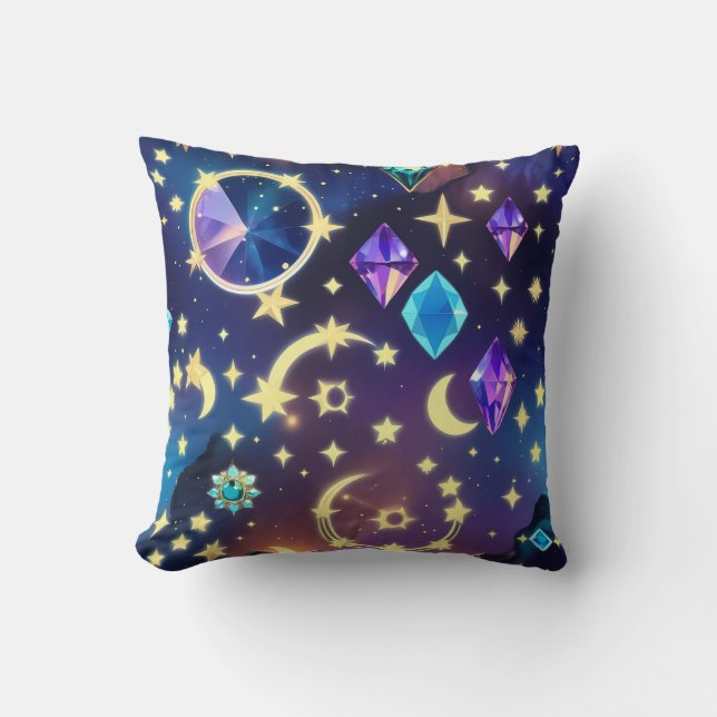 Cojín Decorativo Throw Pillow - Alexandrite Sapphire Celestial Moon (Anverso)