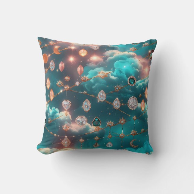 Cojín Decorativo Throw Pillow - Aquamarine Diamond Celestial Moon (Anverso)