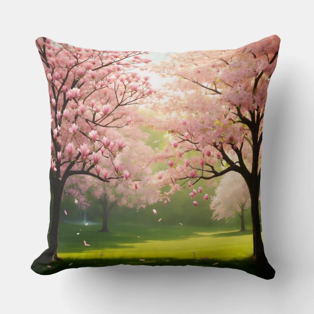 Cojín Decorativo Throw Pillow Blooming Trees Over Green Fields (Anverso)