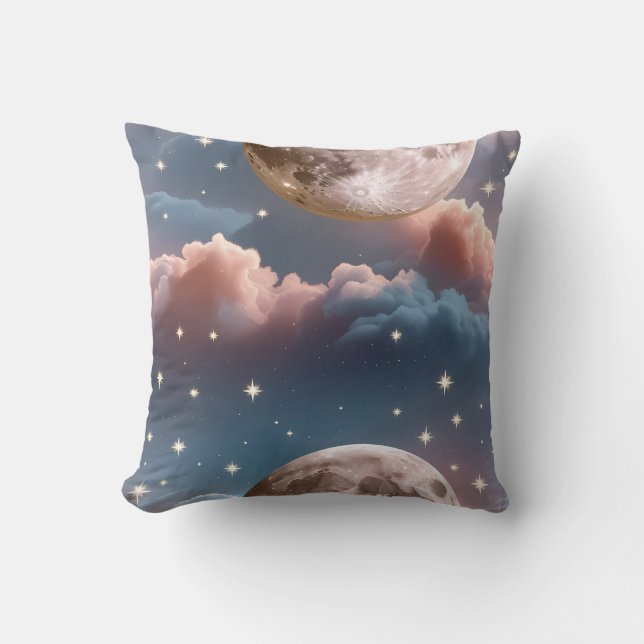 Cojín Decorativo Throw Pillow - Blush Peach Sky Blue Celestial Moon (Anverso)