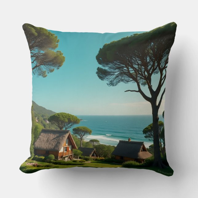 Cojín Decorativo Throw Pillow Coastal Harmony: Homes, Trees & Endle (Anverso)
