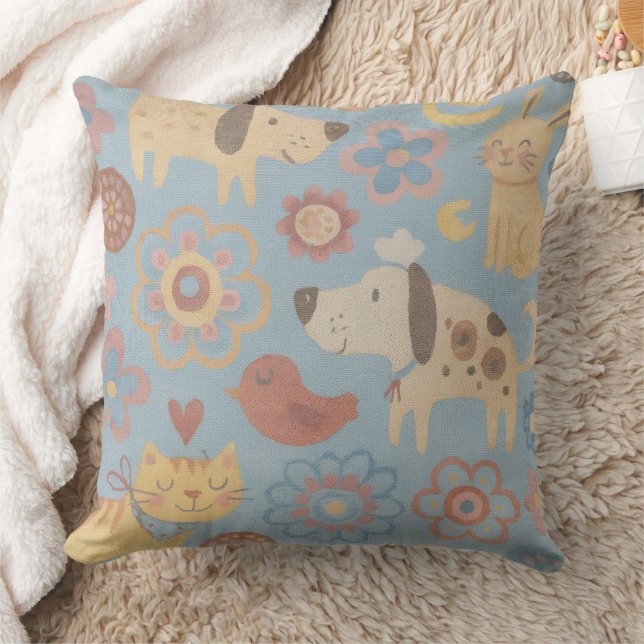 Cojín Decorativo Throw Pillow - Dogs, Cats, Birds, & Flowers Design (Manta)