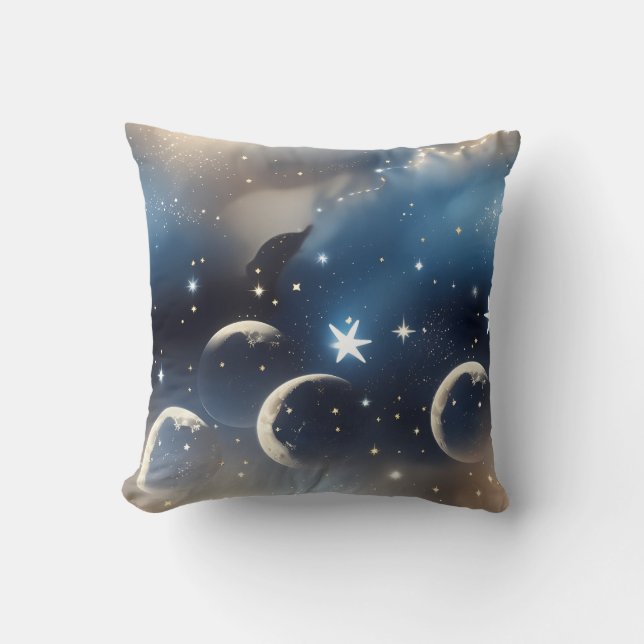 Cojín Decorativo Throw Pillow - Dusty Blue Celestial Moon (Anverso)