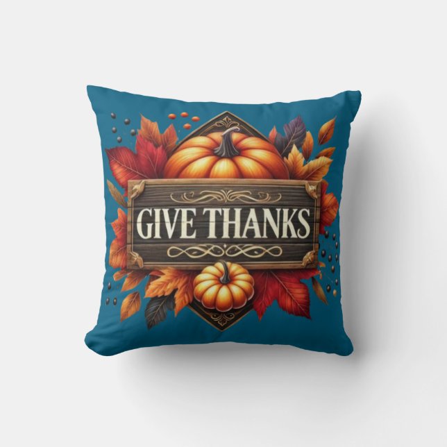 Cojín Decorativo Throw Pillow give thanks pumpkin  (Anverso)