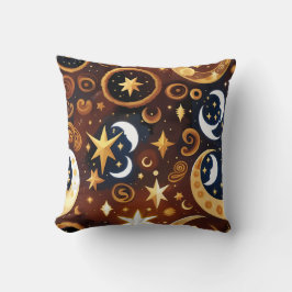 Cojín Decorativo Throw Pillow – Golden Ochre Celestial Moon Pattern