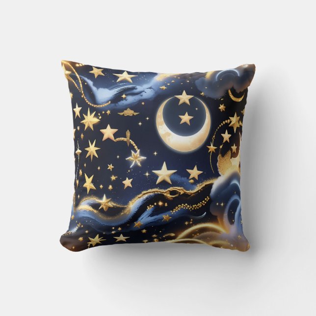 Cojín Decorativo Throw Pillow – Luxury Celestial Moon Phases (Anverso)