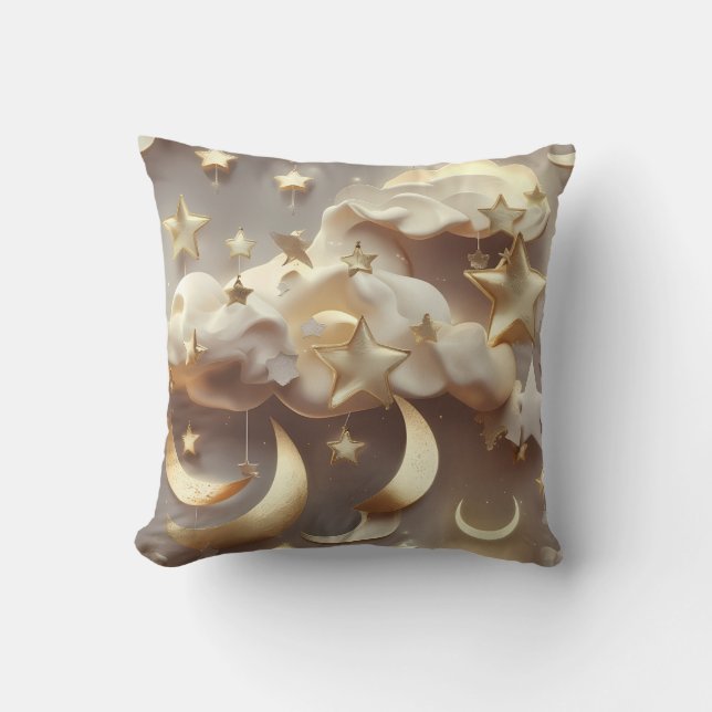 Cojín Decorativo Throw Pillow – Luxury Creamy Celestial Moon (Anverso)