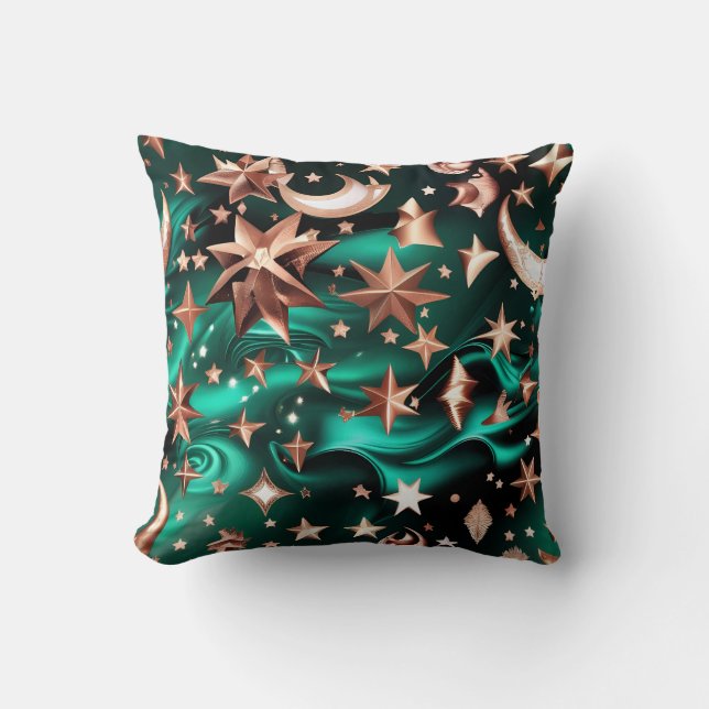 Cojín Decorativo Throw Pillow – Luxury Malachite Green Celestial  (Anverso)