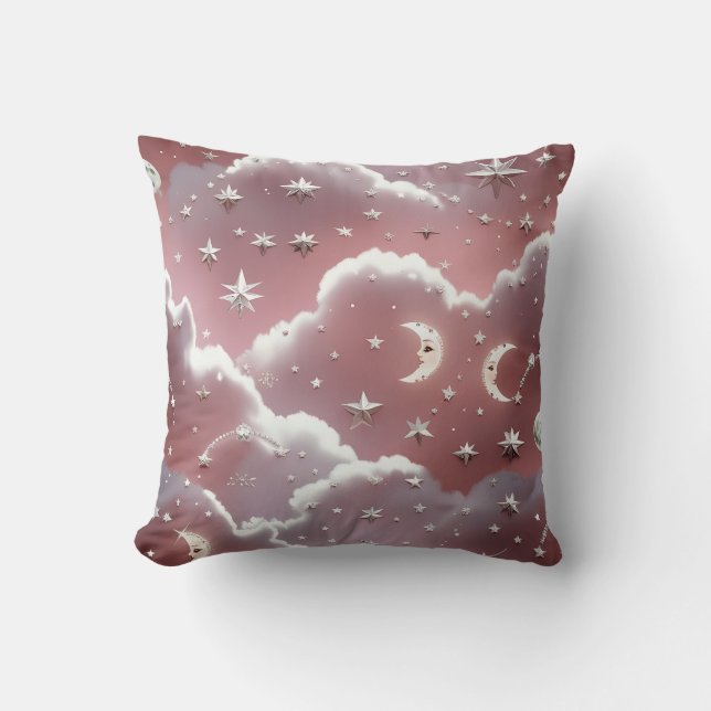 Cojín Decorativo Throw Pillow – Luxury Quartz Pink Celestial Moon (Anverso)